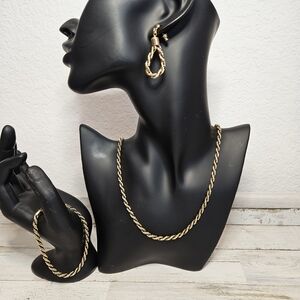 Elegant Gold Twisted Rope Necklace and Earring Set